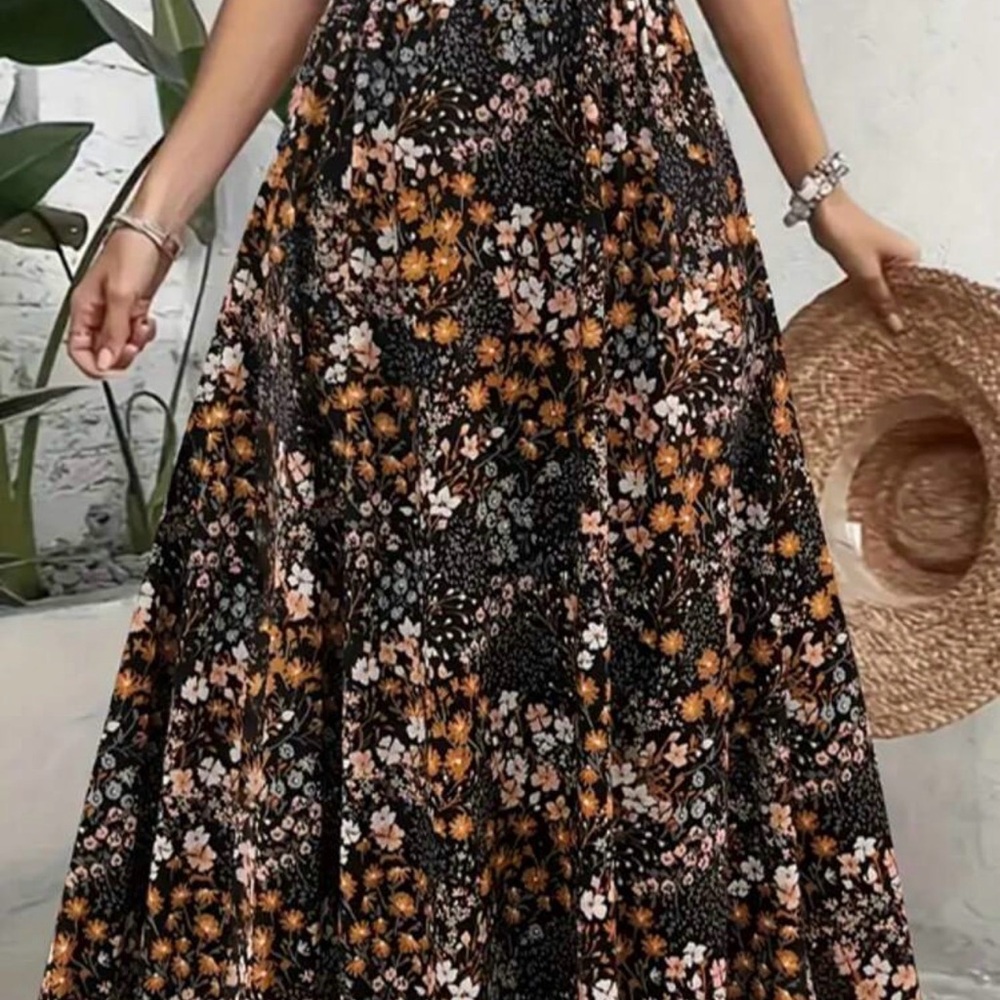 Floral Maxi Skirt - Black and Orange
